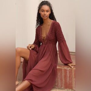 Anthropologie Sheer Lace-Up Maxi Dress Cover Up Large